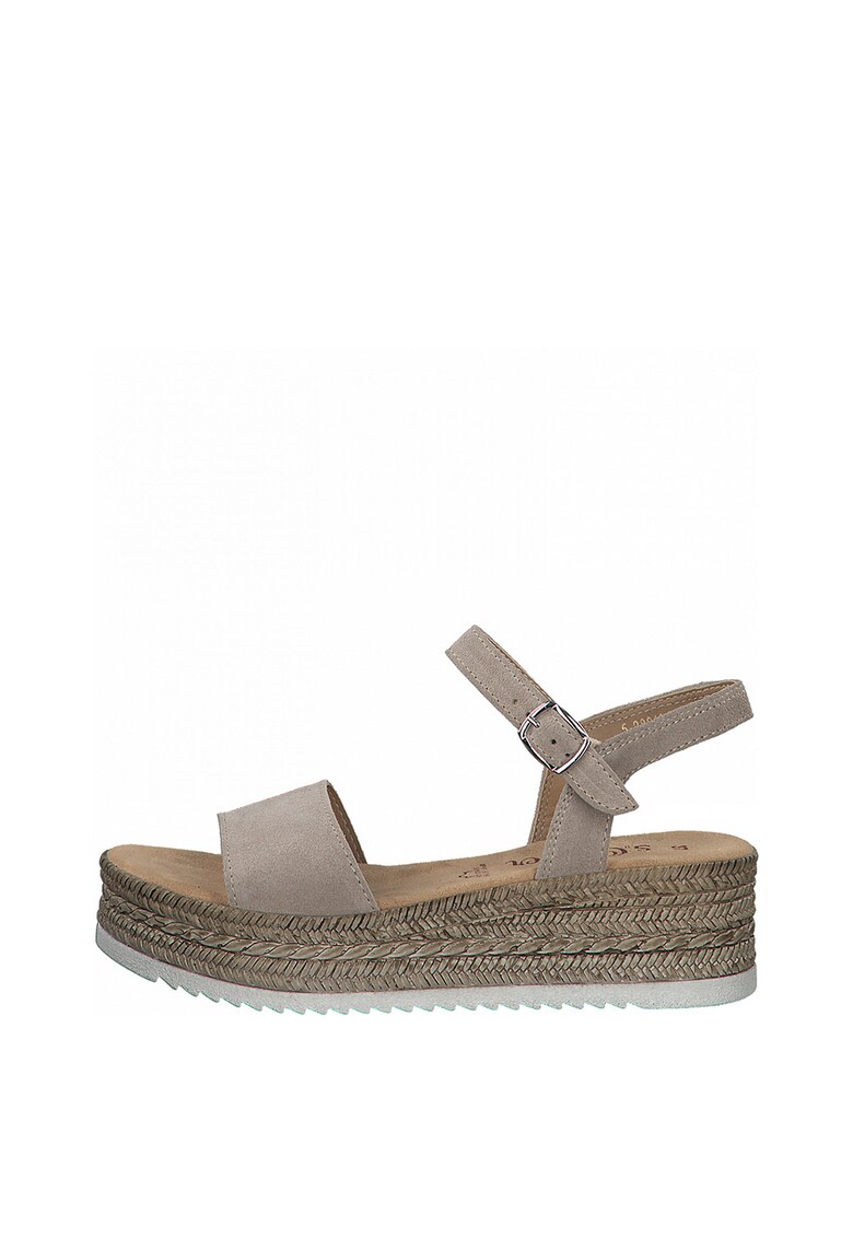 Sandale wedge tip espadrile din piele intoarsa