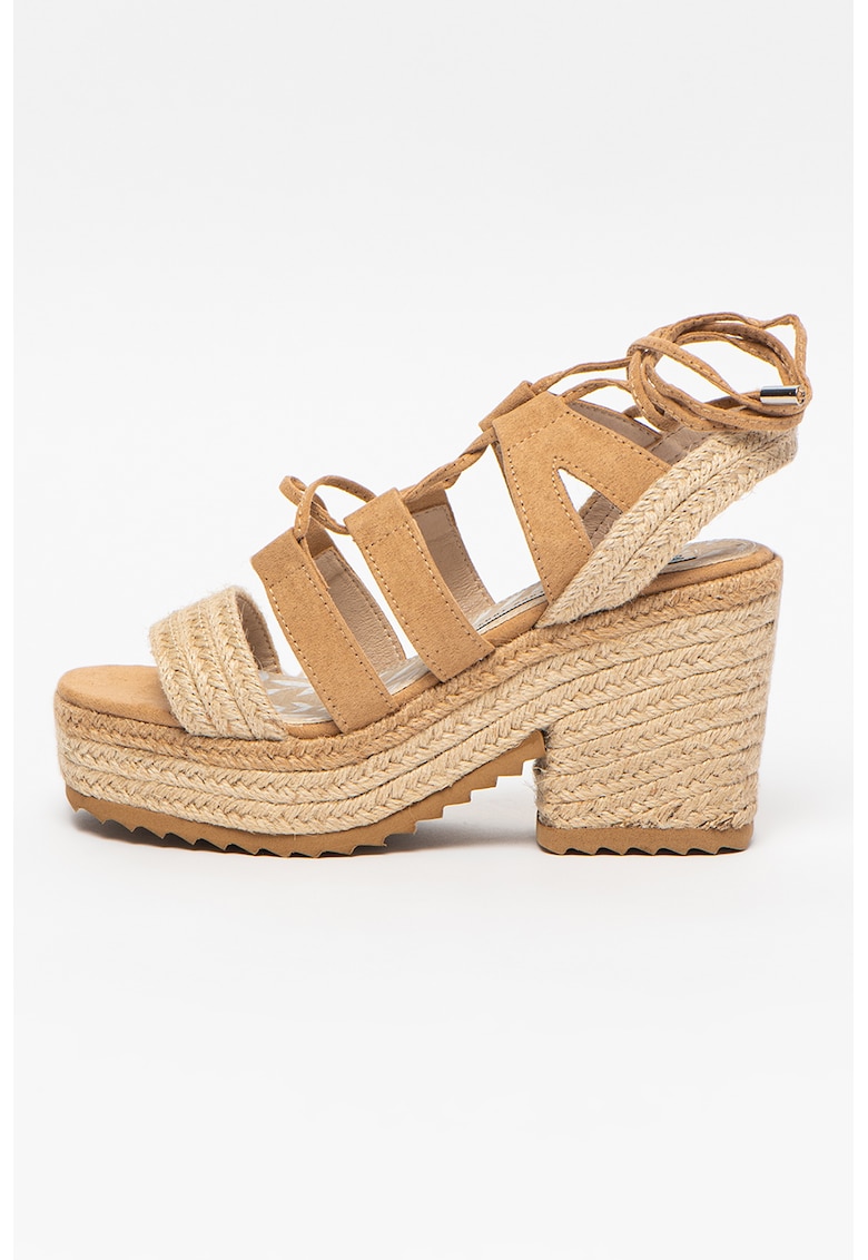 Sandale tip espadrile cu talpa wedge si insertii din piele intoarsa sintetica