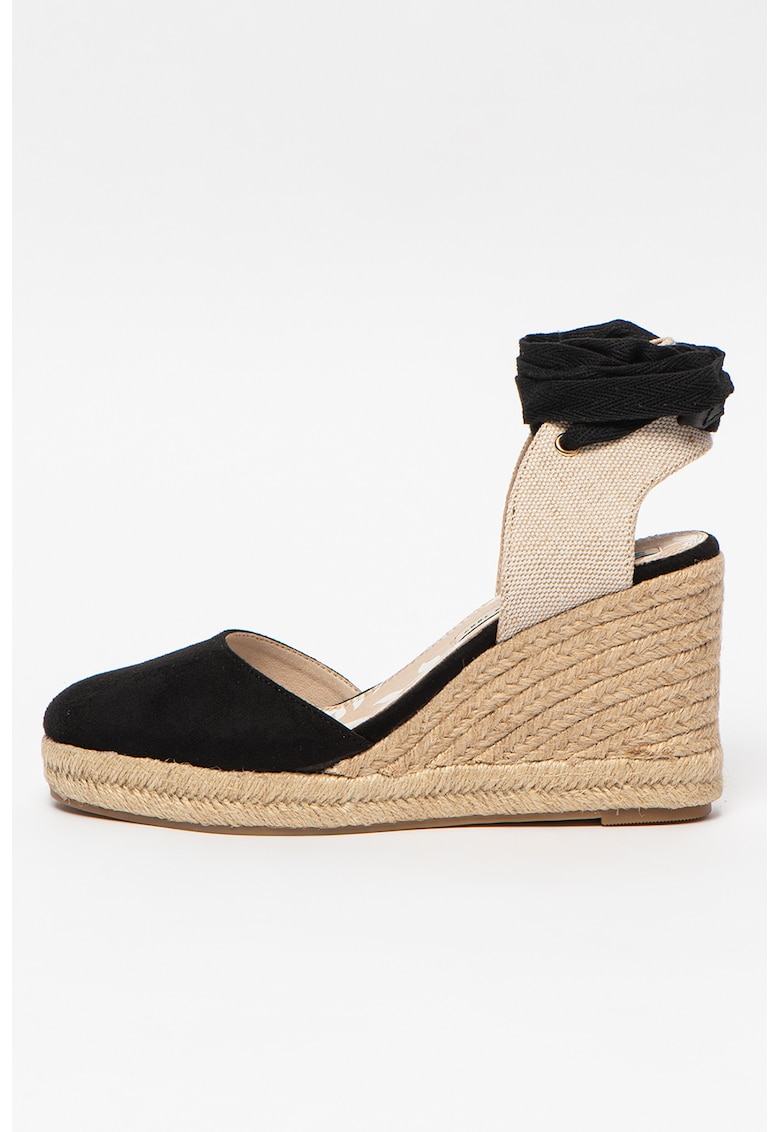 Sandale tip espadrile din piele intoarsa ecologica si panza cu talpa wedge Louisa