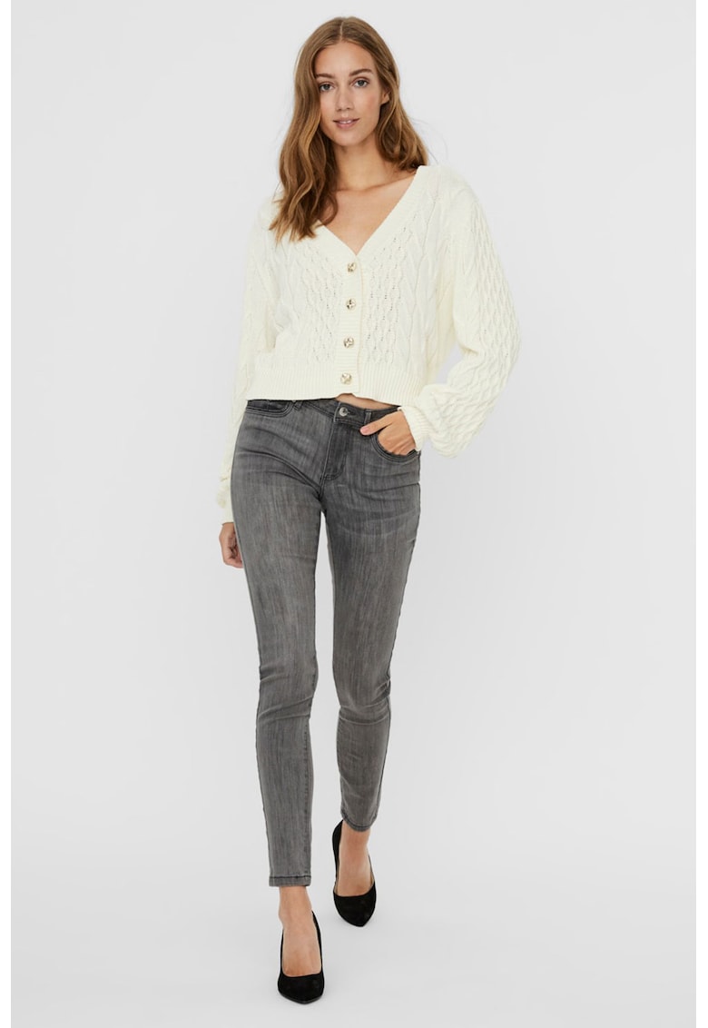 Cardigan crop din amestec de bumbac organic
