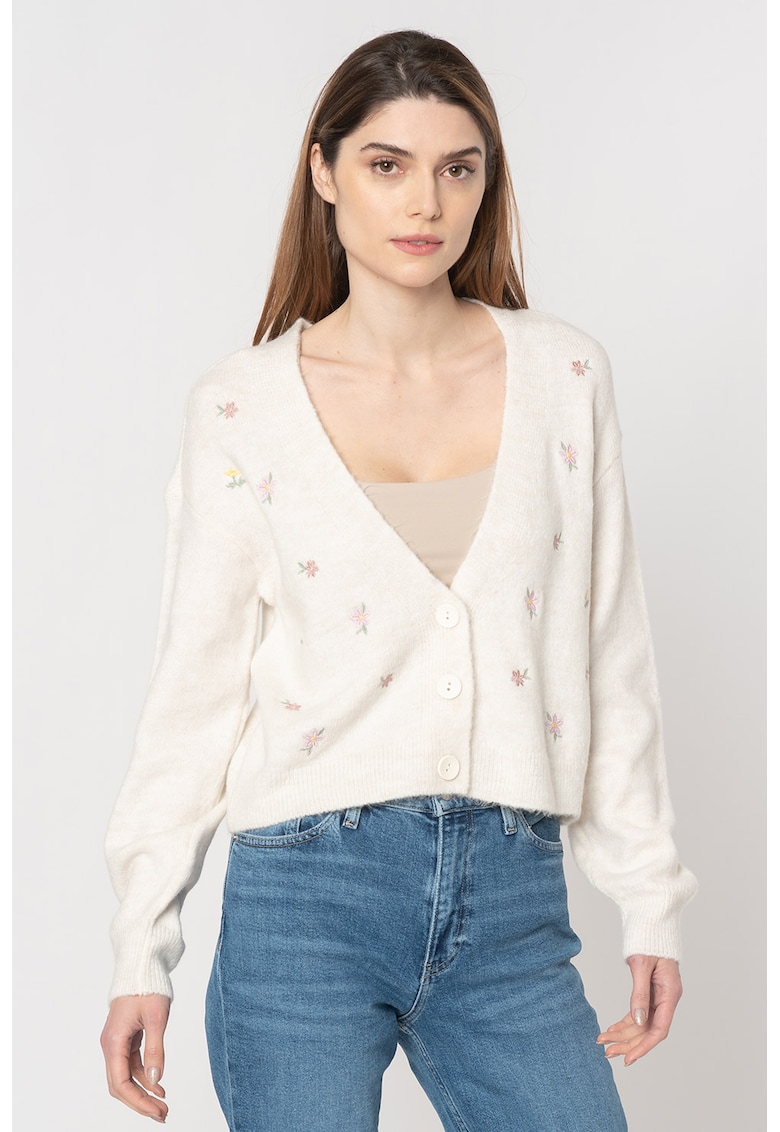 Cardigan crop cu broderii florale Lannie