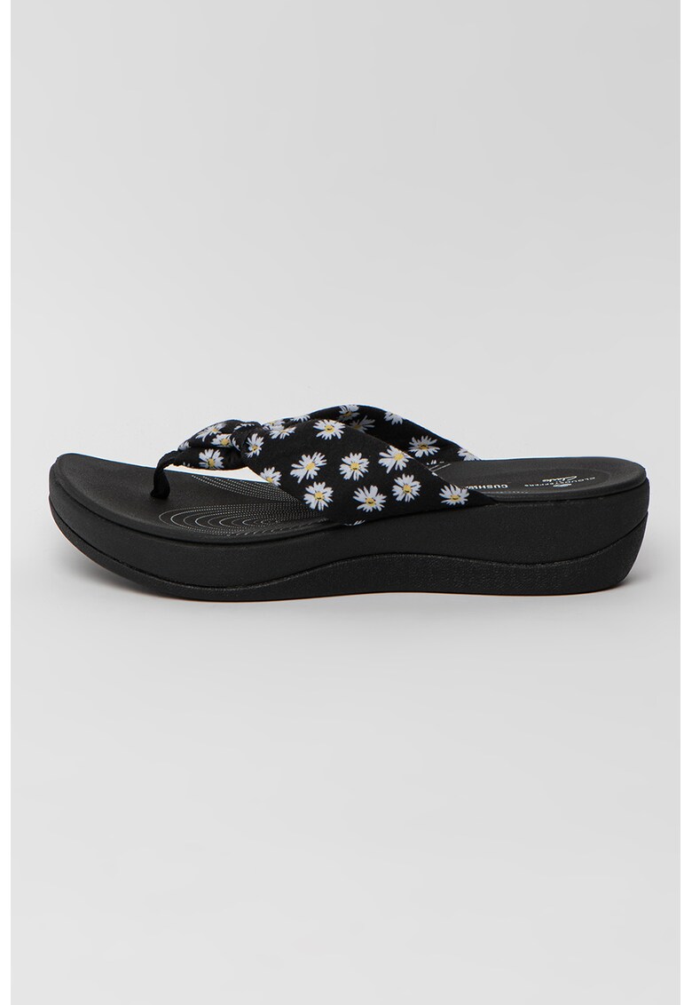 Papuci flip-flop wedge cu imprimeu cu panselute Aria Glison