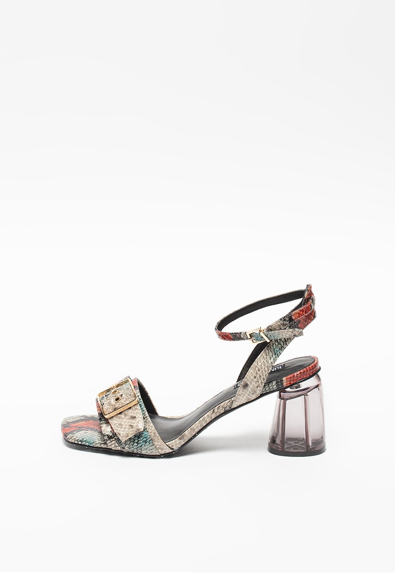 High Heel Sandals - Sandale de piele ecologica cu toc transparent si bareta pe glezna