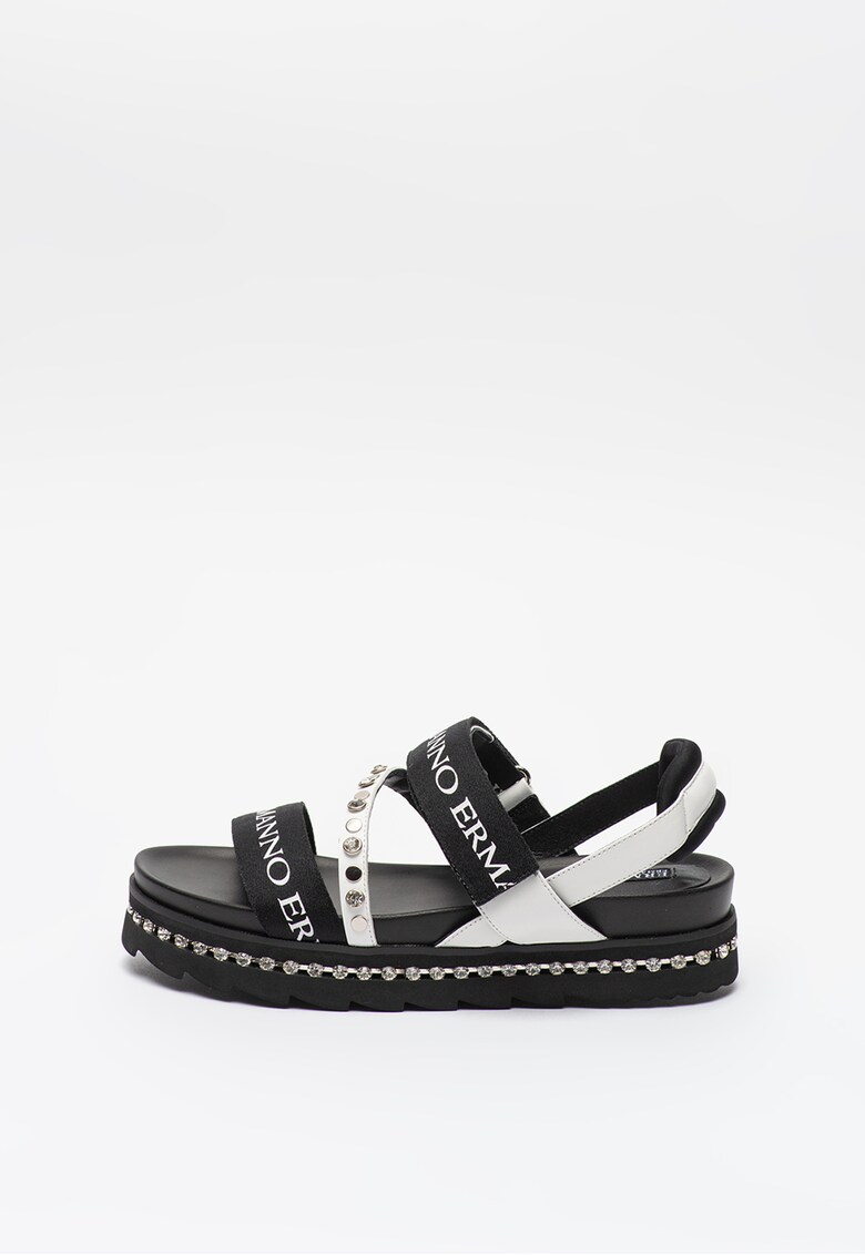 Sandale flatform cu garnituri de piele