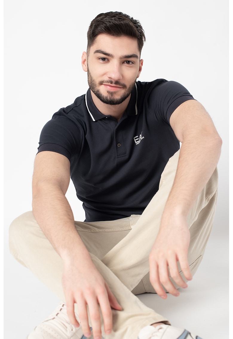 Tricou polo din material pique cu logo pe piept