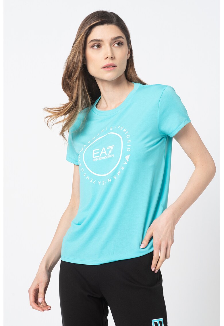 Tricou cu decolteu la baza gatului si imprimeu logo