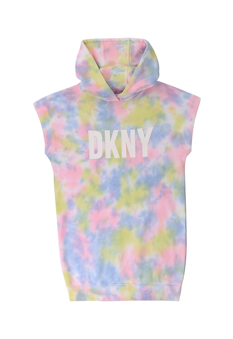 Rochie cu gluga - model tie-dye si logo