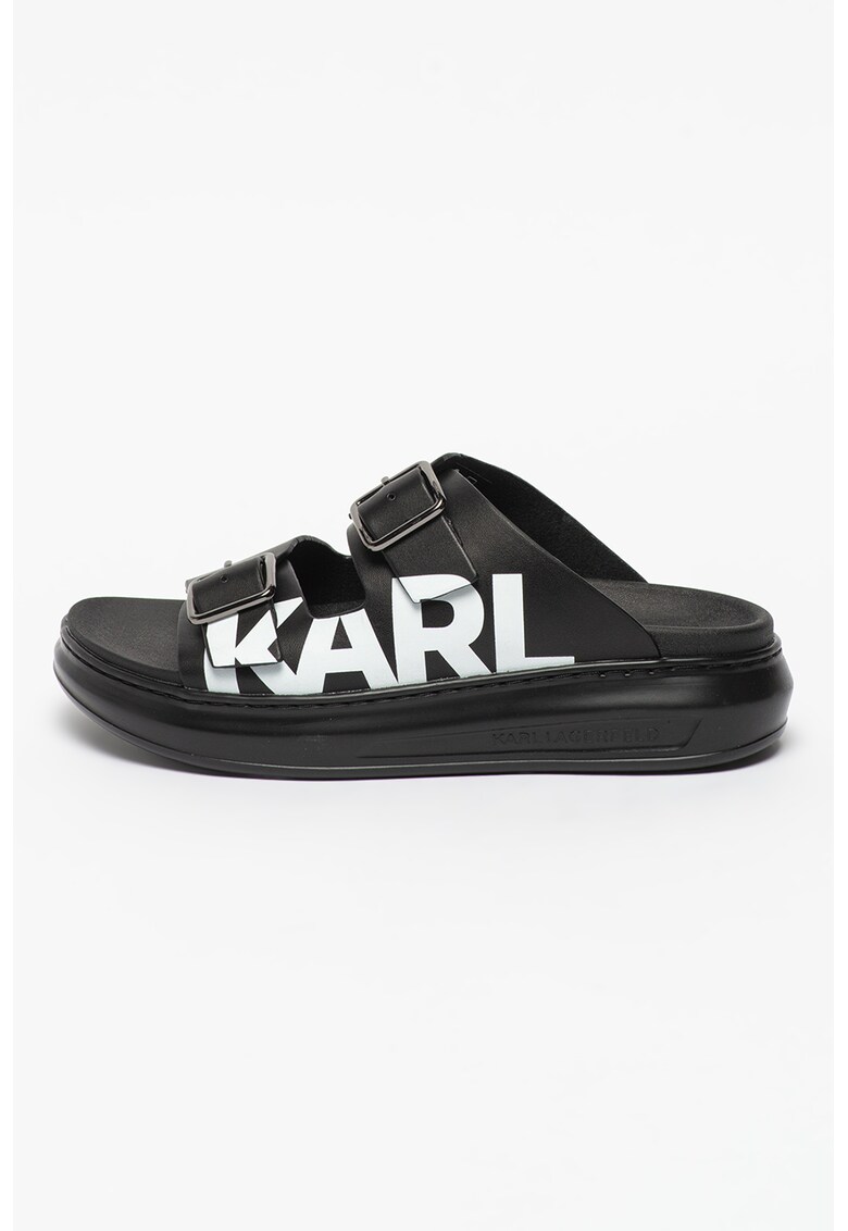 Papuci flatform de piele cu imprimeu logo Kapri