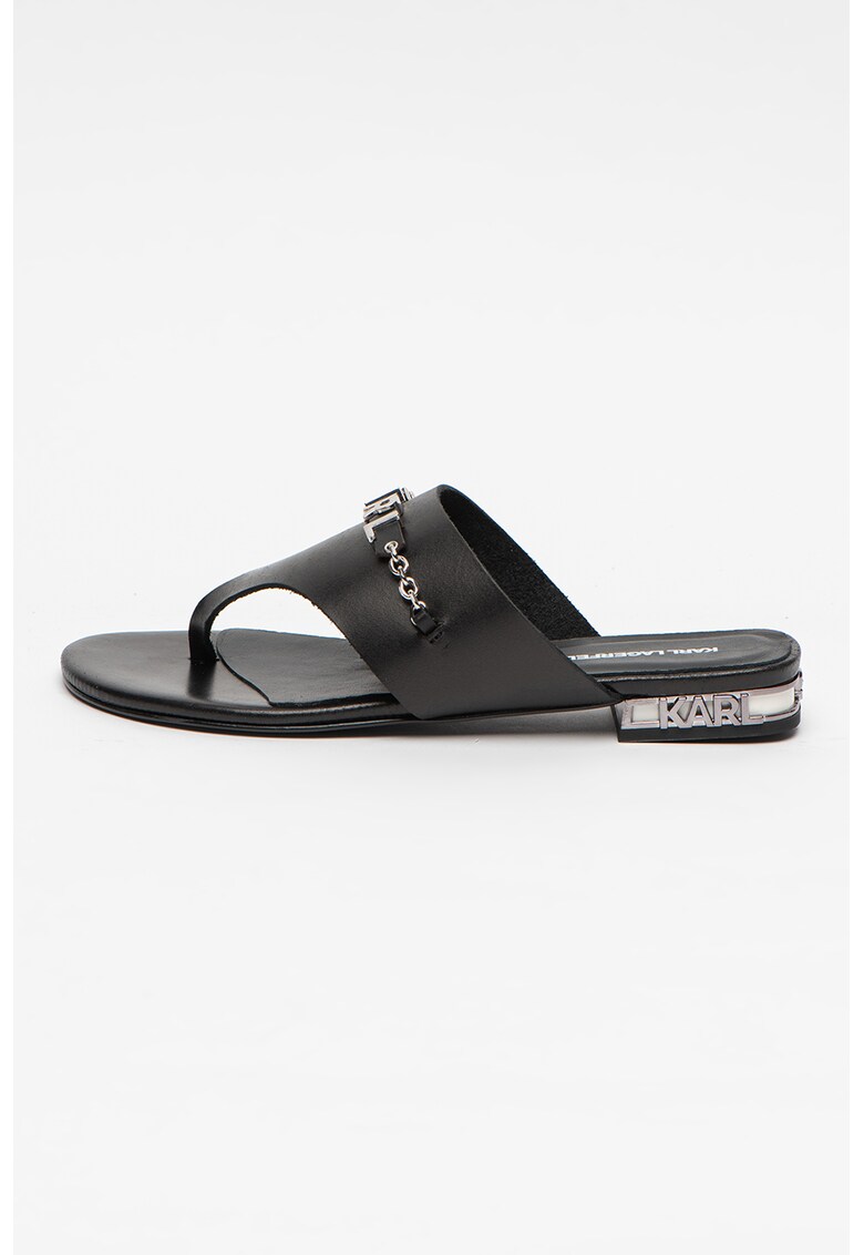 Papuci flip-flop de piele cu aplicatie logo decorativa Koya
