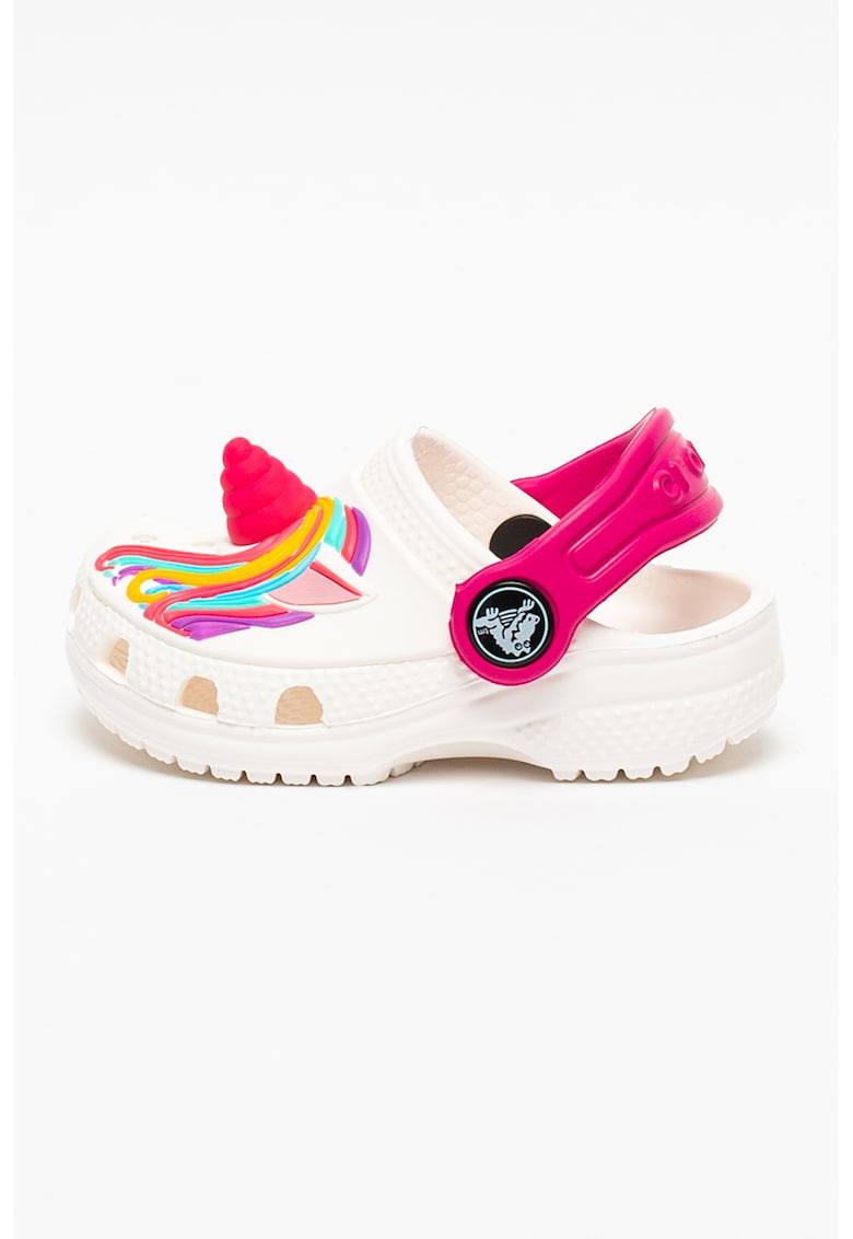 Saboti slingback convertibili cu model unicorn - Alb/Galben/Roz