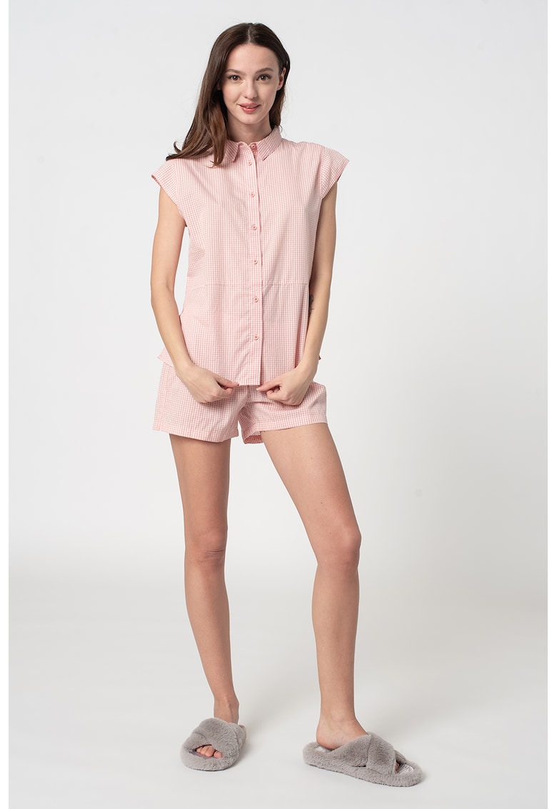 Pijama din bumbac organic cu model in carouri Candita ESPRIT Bodywear imagine noua