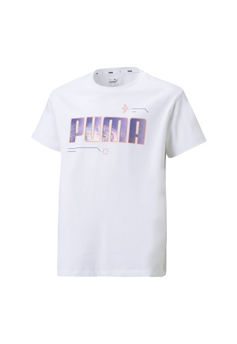 Tricou de bumbac cu imprimeu logo Alpha - Alb/Roz piersica/Violet prafuit