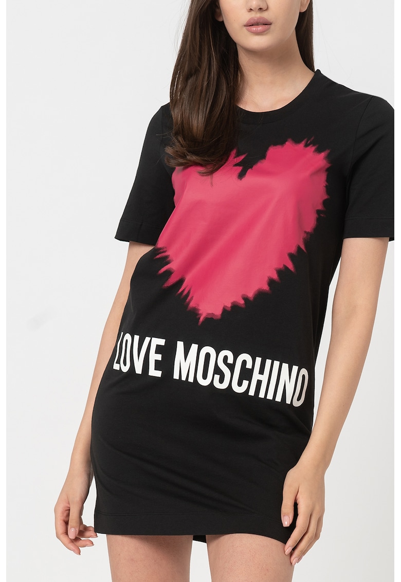 Rochie tricou cu imprimeu logo contrastant