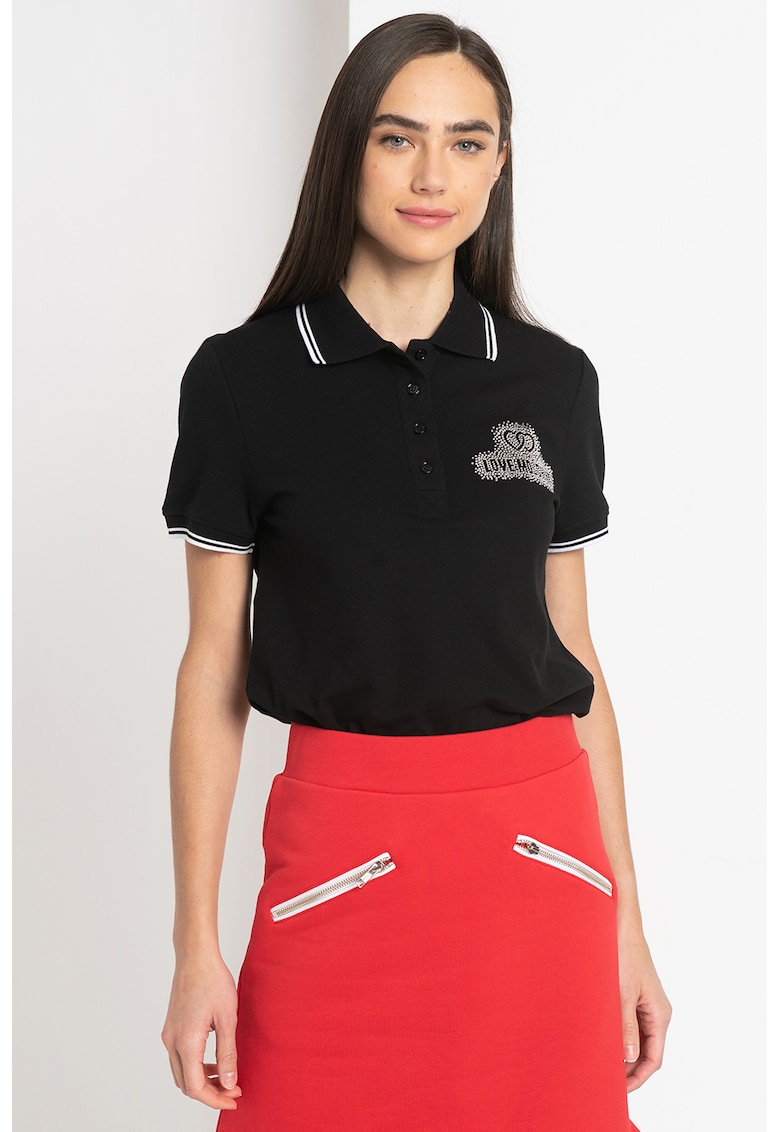 Tricou polo din material pique cu logo din strasuri