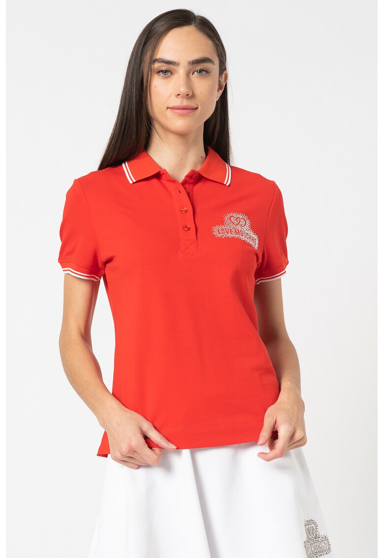 Tricou polo din material pique cu logo din strasuri