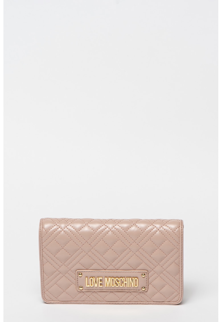 Geanta de piele ecologica cu aspect matlasat si maner - Roz prafuit