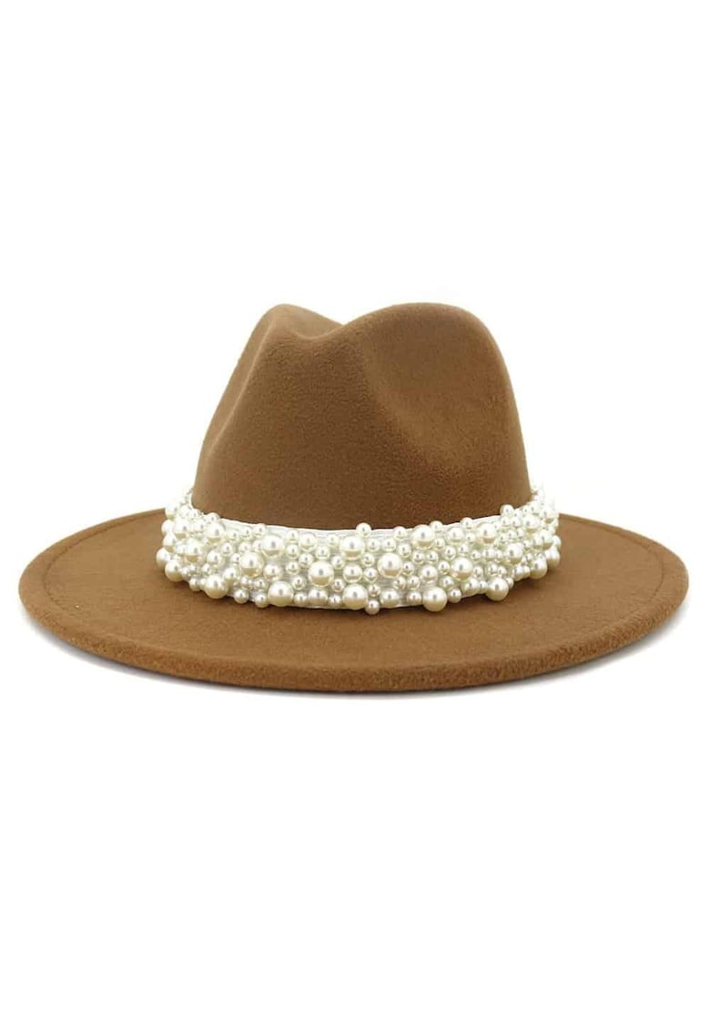 Palarie dama - maron - cu perle - Katarine -
