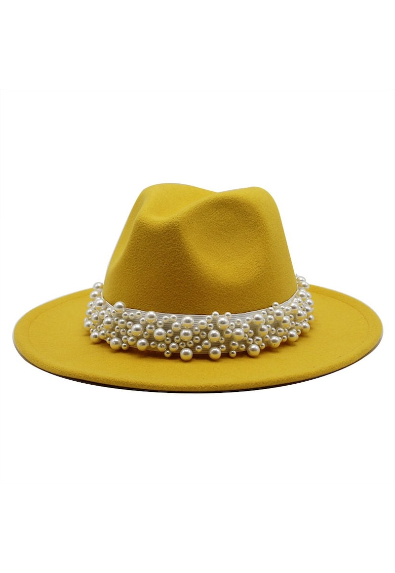 Palarie dama cu perle Jannikka - Galben - Bumbac Palarie dama cu perle Jannikka - Galben - Bumbac