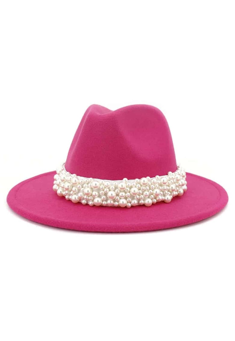 Palarie dama cu perle Jesina -  Roz - Bumbac