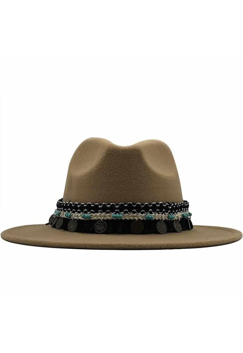 Palarie dama - bej - cu accesoriu cu banuti - Minja -