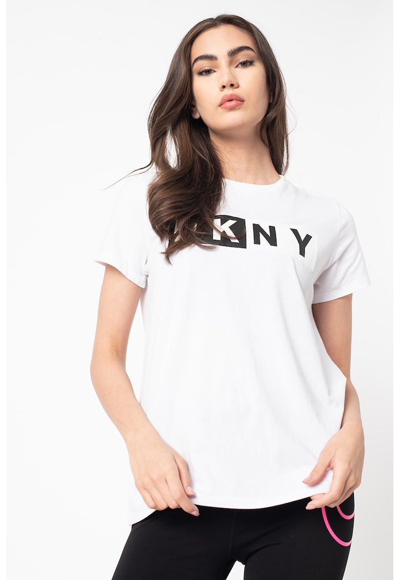 Tricou din amestec de modal – cu decolteu la baza gatului si imprimeu logo – pentru fitness DKNY  Imbracaminte