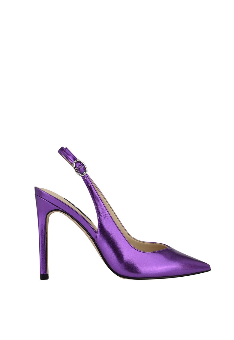 Pantofi slingback din piele cu aspect metalic si varf ascutit Tina