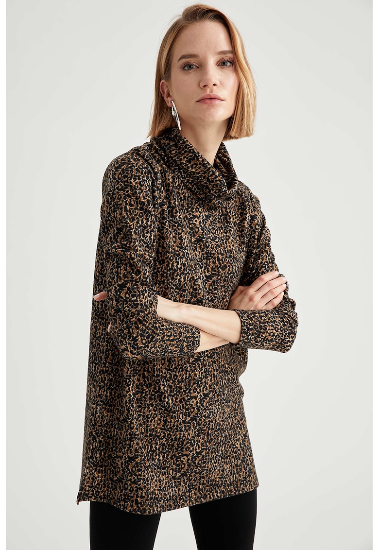 Bluza cu animal print si slituri laterale