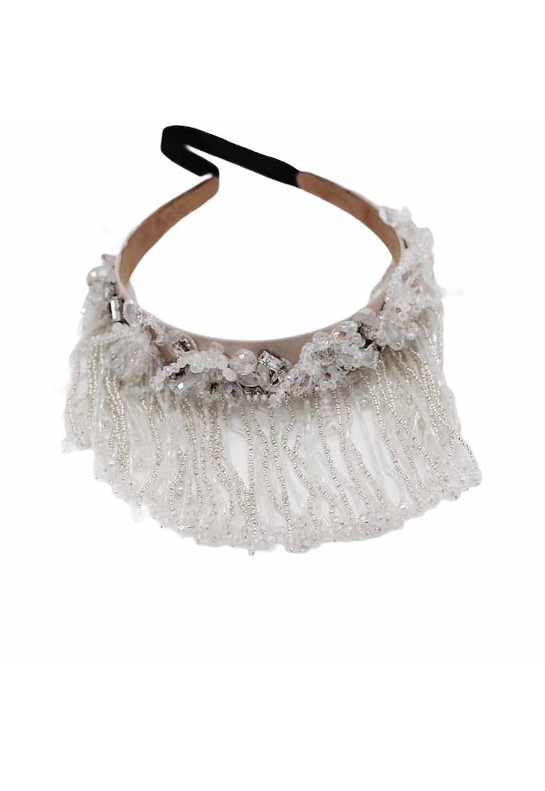 Bentita bej - cu franjuri - cristale - Maivor C1 - Textil -