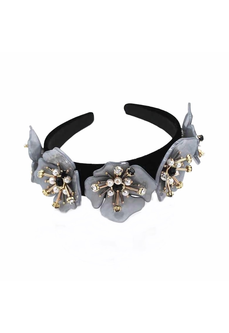 Bentita cu flori gri si pietre - Majbritta C1 - Textil -