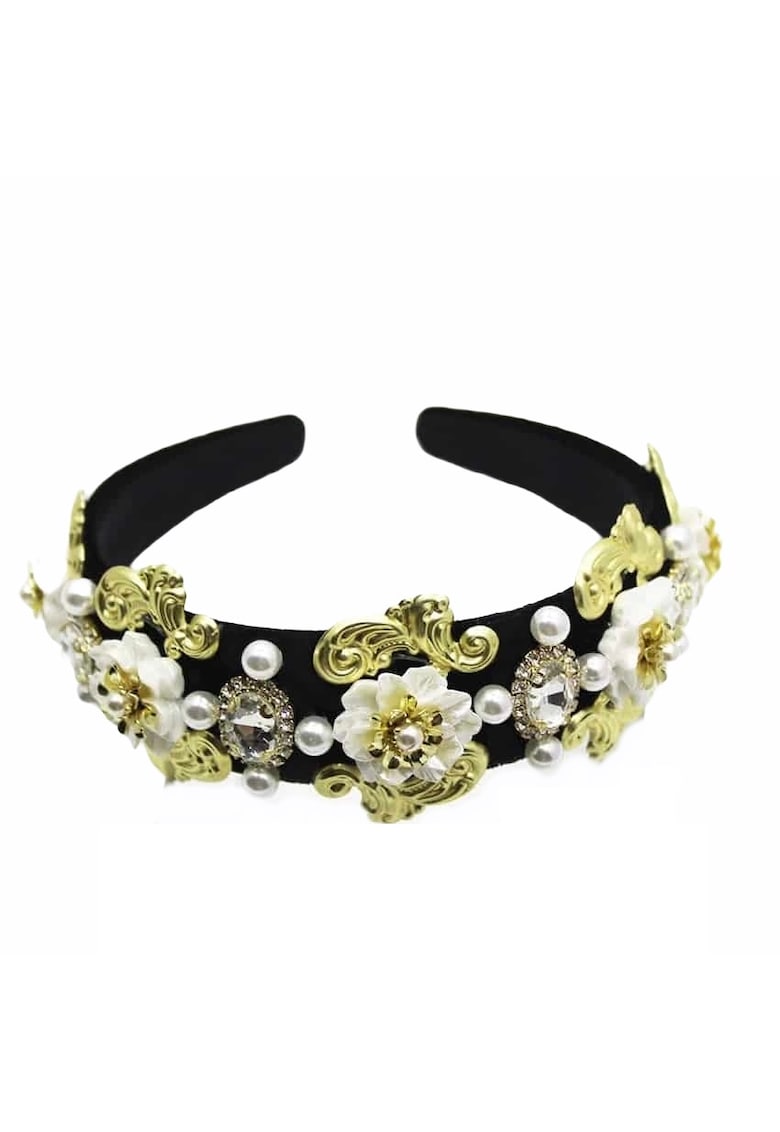 Bentita neagra - cu flori si pietre - Majrit C1 - Textil -