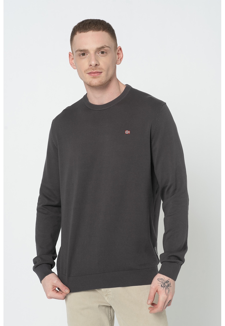 Pulover cu decolteu la baza gatului si broderie logo discreta Droz