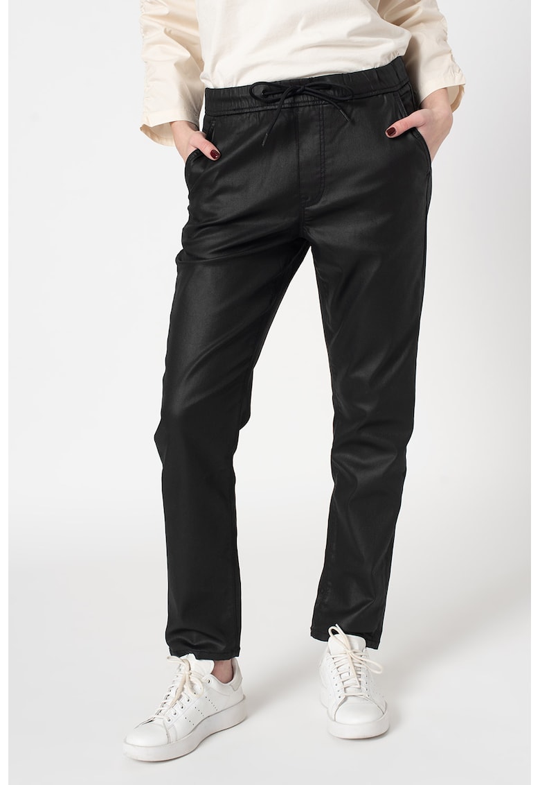 Pantaloni de piele ecologica cu snur Cara - Negru