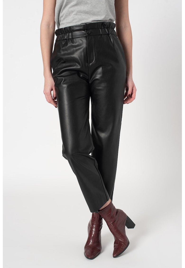 Pantaloni de piele ecologica cu buzunare laterale Nika - Negru