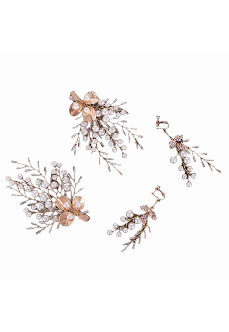 Set 2 Accesorii Par si Cercei Brigita -  Aliaj metalic - Auriu