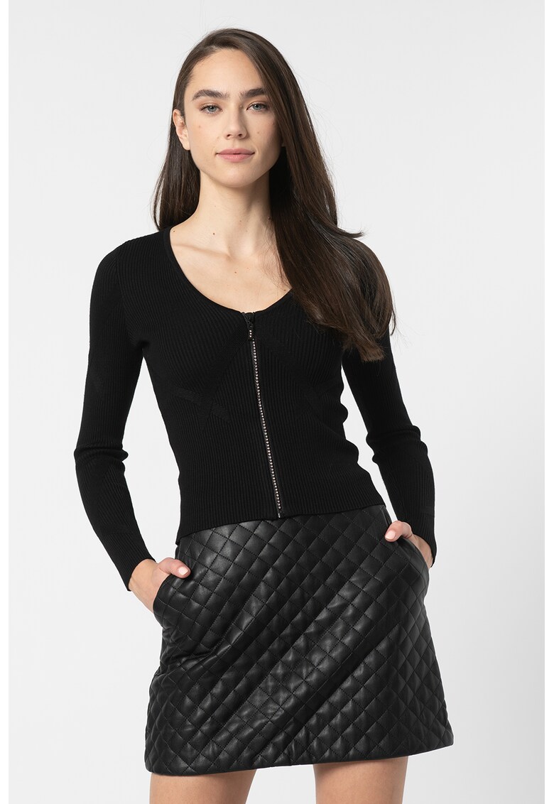 Cardigan cu fermoar si maneci lungi