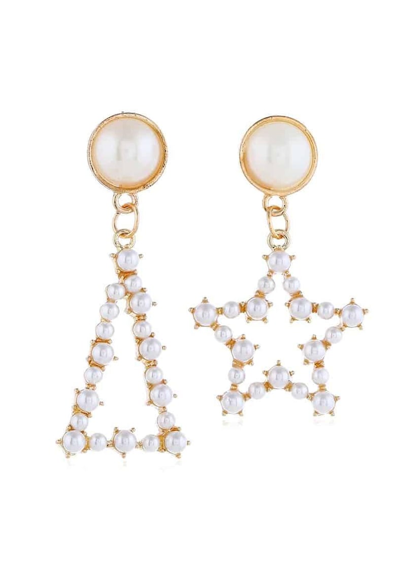 Cercei aurii - stea si triunghi - cu perle - Mariam C7