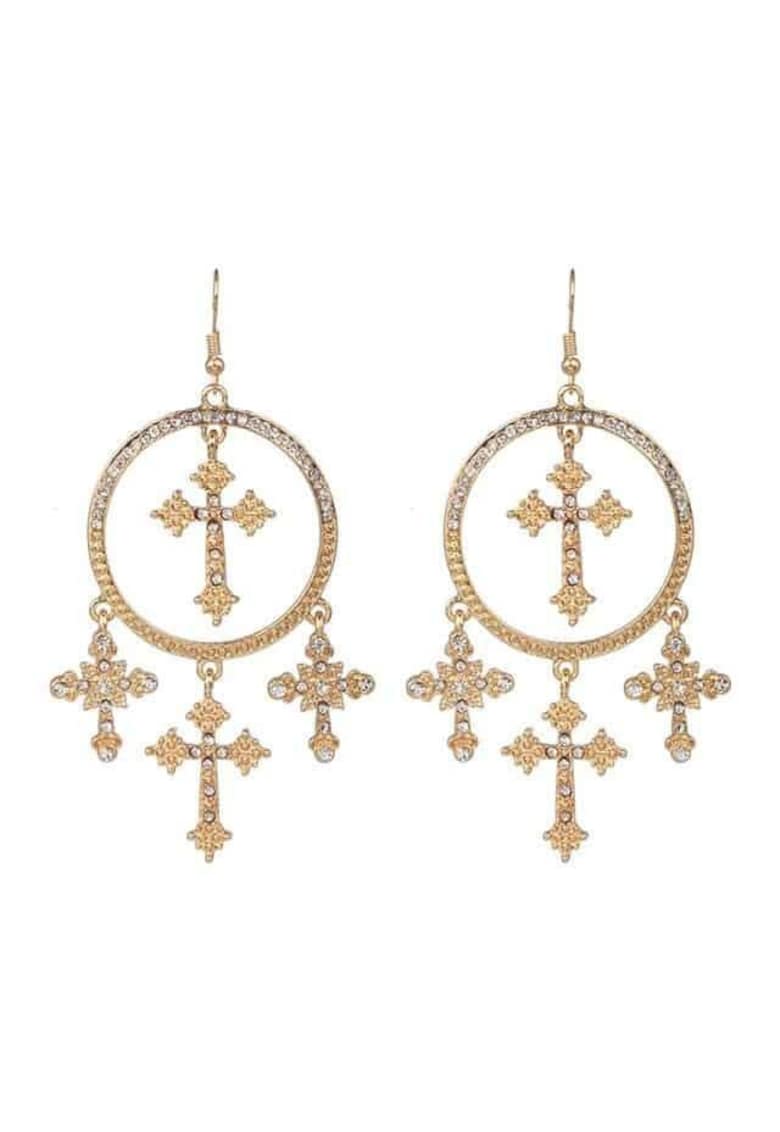 Cercei rotunzi - aurii - cu cruciulite - Maritsa C12 -