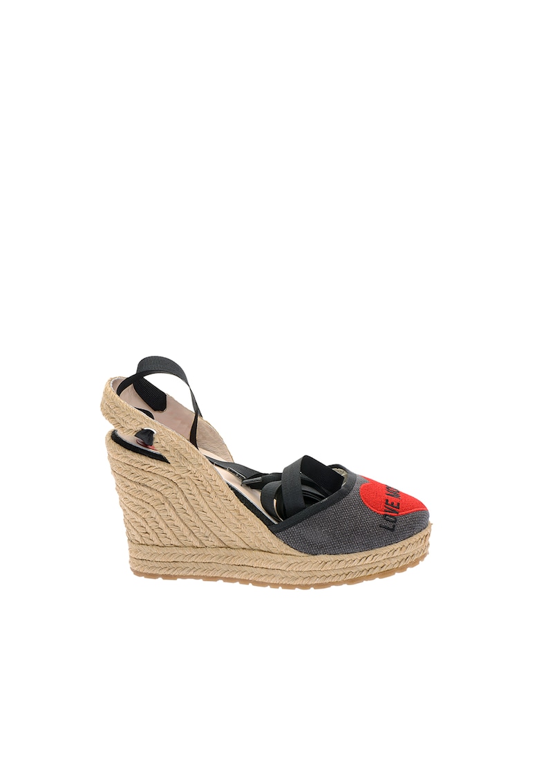 Sandale tip espadrile wedge cu broderie logo