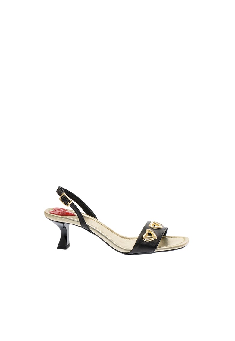 Sandale slingback din piele cu nituri in forma de inima