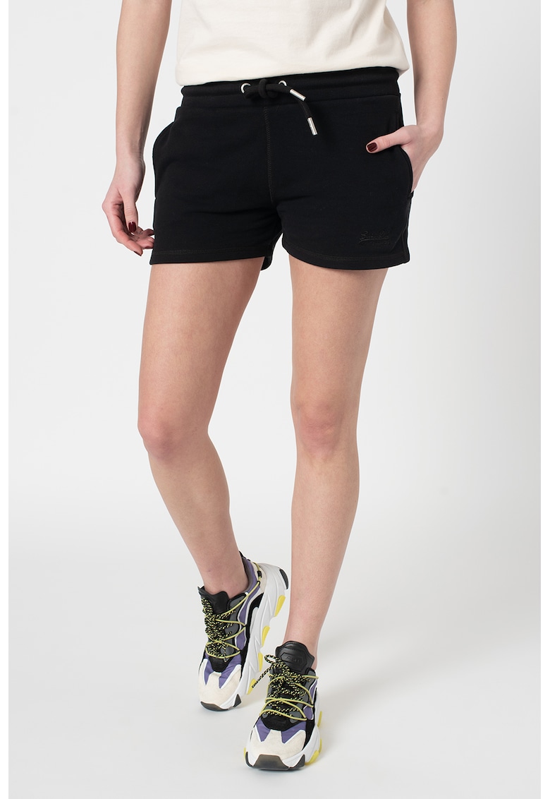 Pantaloni scurti din amestec de bumbac - cu snur - Negru