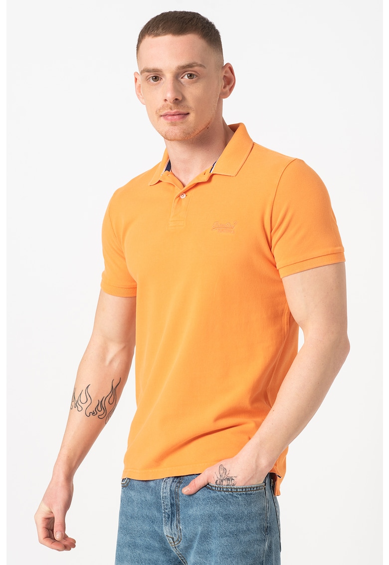 Tricou polo din bumbac Vintage Destroyed imagine fashiondays.ro SUPERDRY