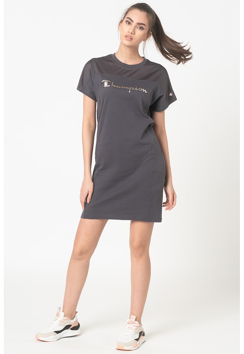 Rochie mini tip tricou cu insertii din plasa Lady Net