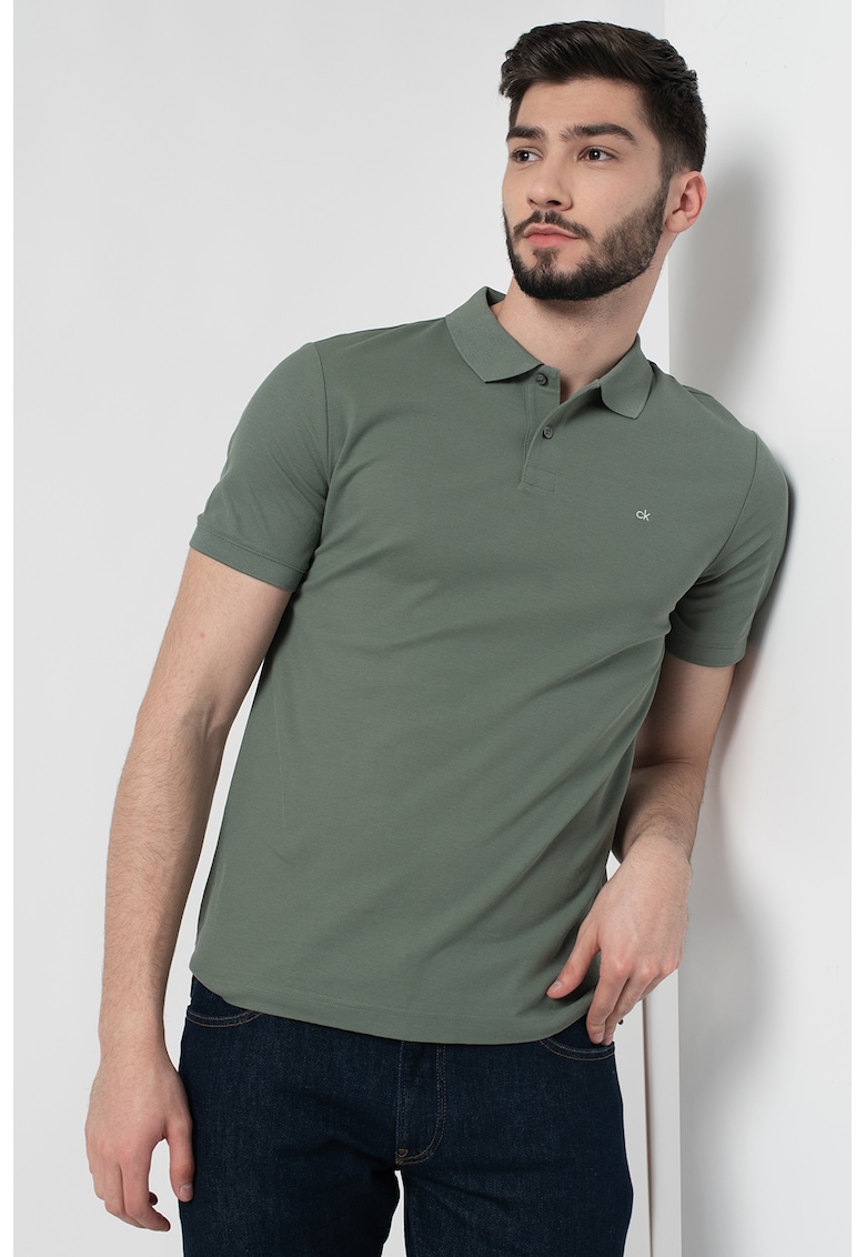 Tricou polo slim fit cu aspect pique