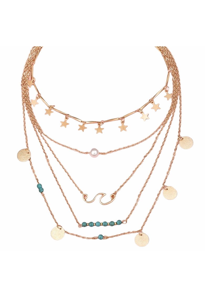 Colier in 5 straturi - auriu - cu banuti - Marlina C11