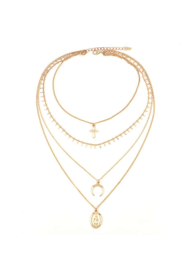 Colier in 4 straturi - auriu - cruciulita