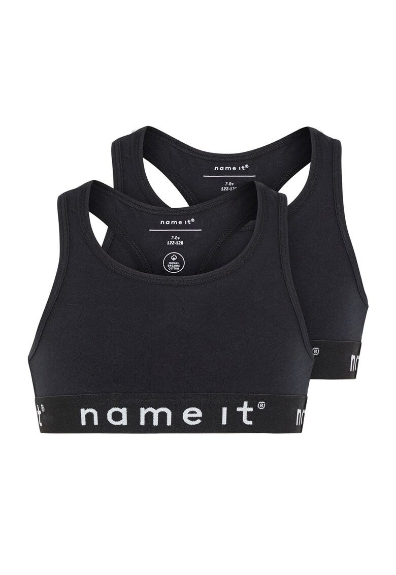 Set 2 bustiere din amestec de bumbac organic - fete - cu banda logo - Negru