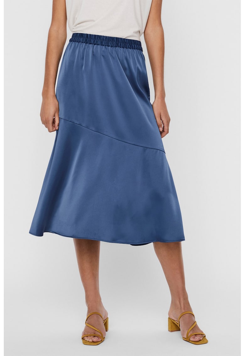 Fusta midi din satin cu talie elastica