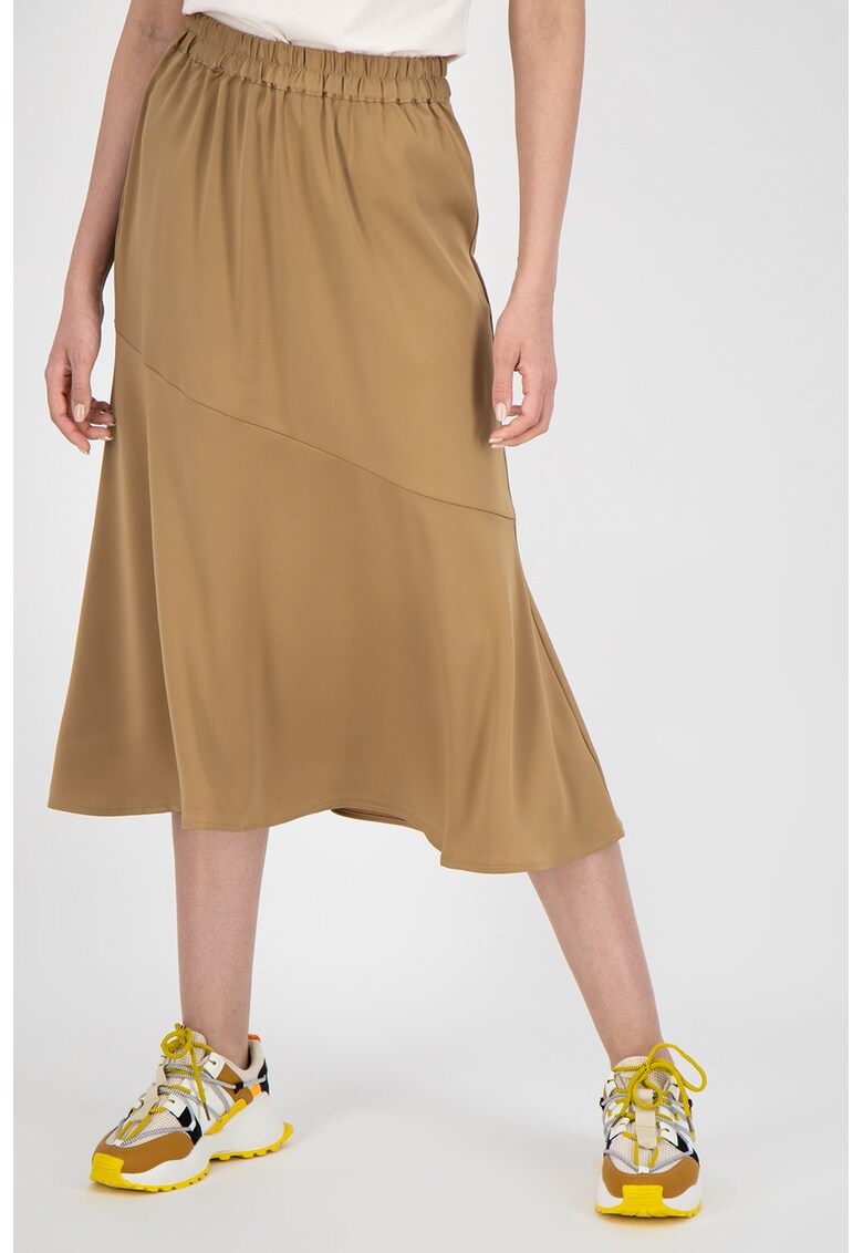 Fusta midi din satin cu talie elastica