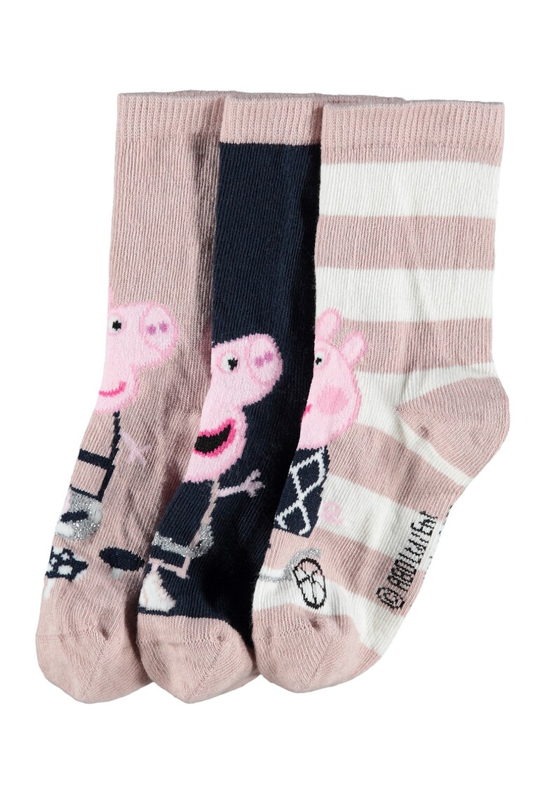 Set 3 perechi de sosete - fete - cu model Peppa Pig - Roz/Bleumarin