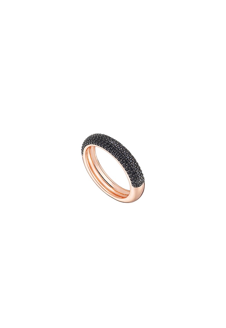 Inel placat cu aur rose de 14K si decorat cu cristale negre